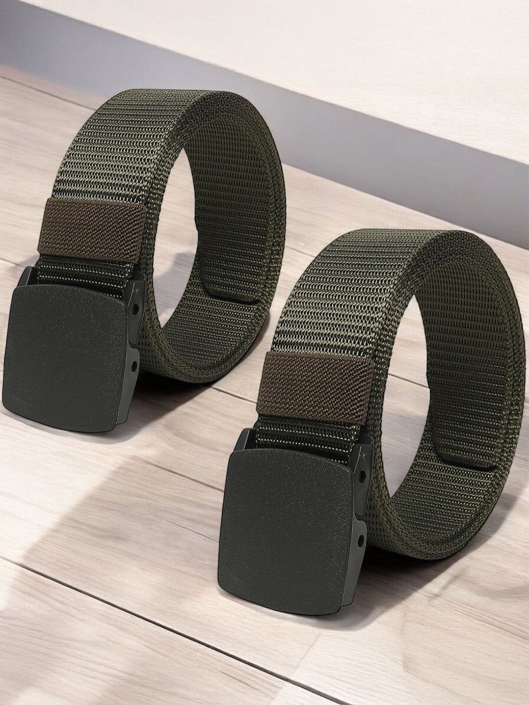 

Provogue Pack Of 2 Men Canvas Woven Design Belt, Olive