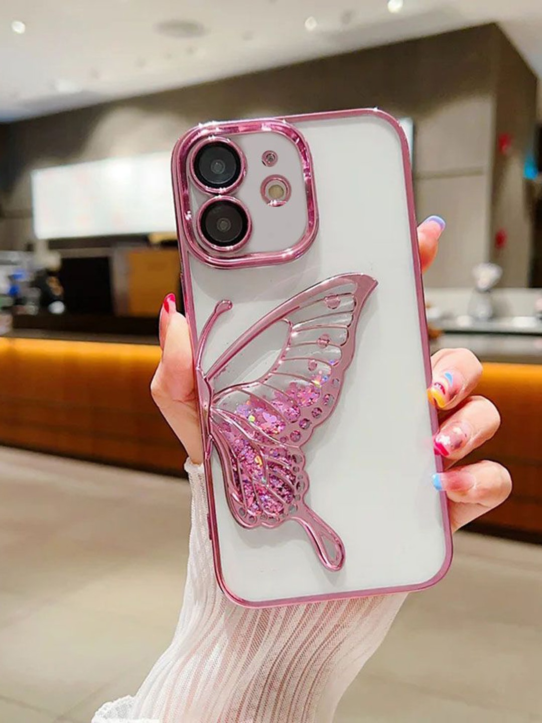 

Luxury Kase LK100 Quirky iPhone 11 Plating Dream Butterfly Clear Case Cover Back Case, Pink