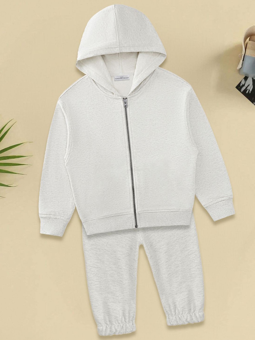 

FOREVER FRIDAY Boys Printed Hooded Pure Cotton Sweatshirt With Joggers, Grey