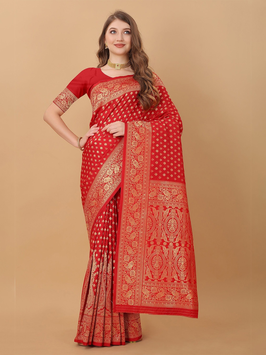 

VEDANT VASTRAM Woven Design Zari Saree, Red