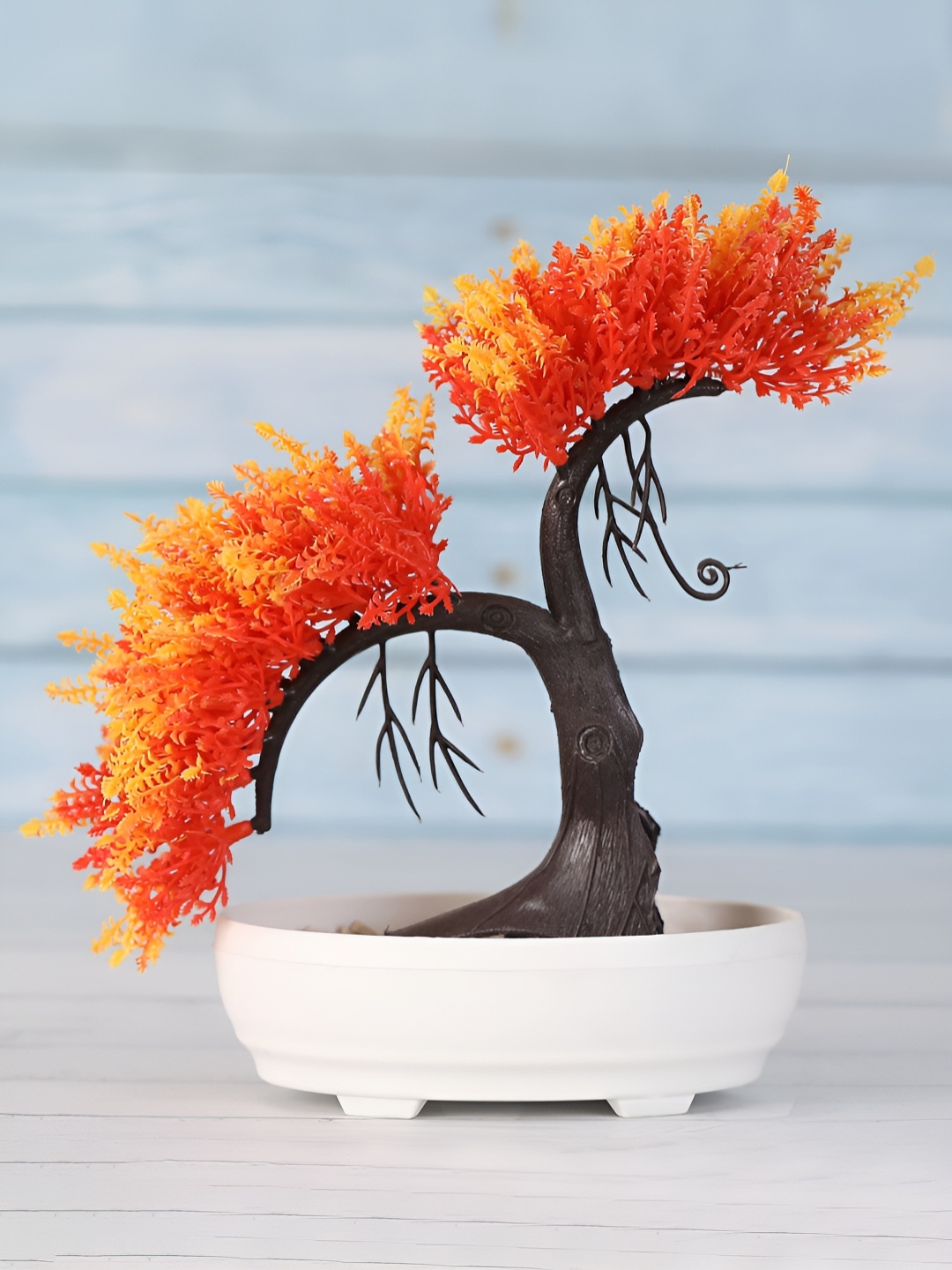 

FOLIYAJ Orange 1 Pieces Bonsai Artificial Plant With Pot