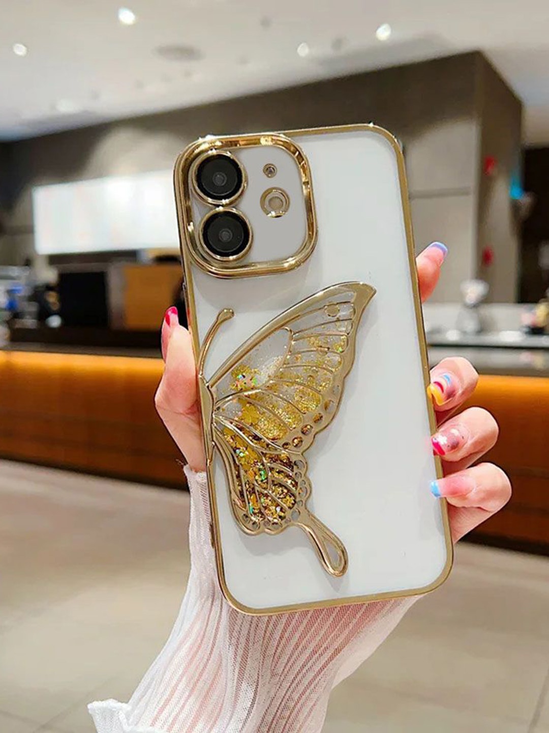 

Luxury Kase LK100 Solid iPhone 12 Plating Dream Butterfly Clear Case Cover Back Case, Gold