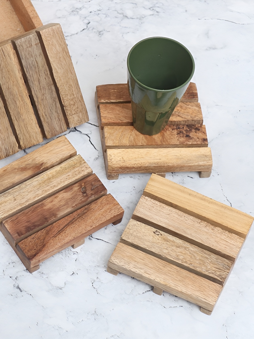 

Indianshelf Brown & Beige 4 Pieces Striped Square Shaped Wooden Coasters