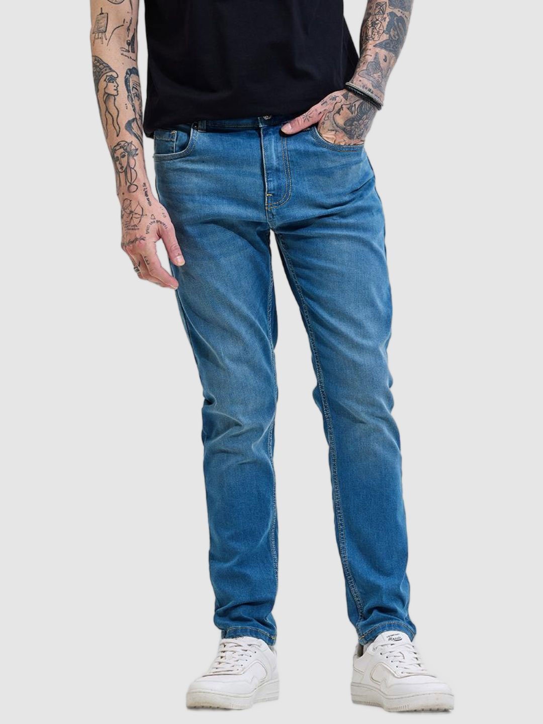

Snitch Men Smart Slim Fit Heavy Fade Stretchable Jeans, Blue