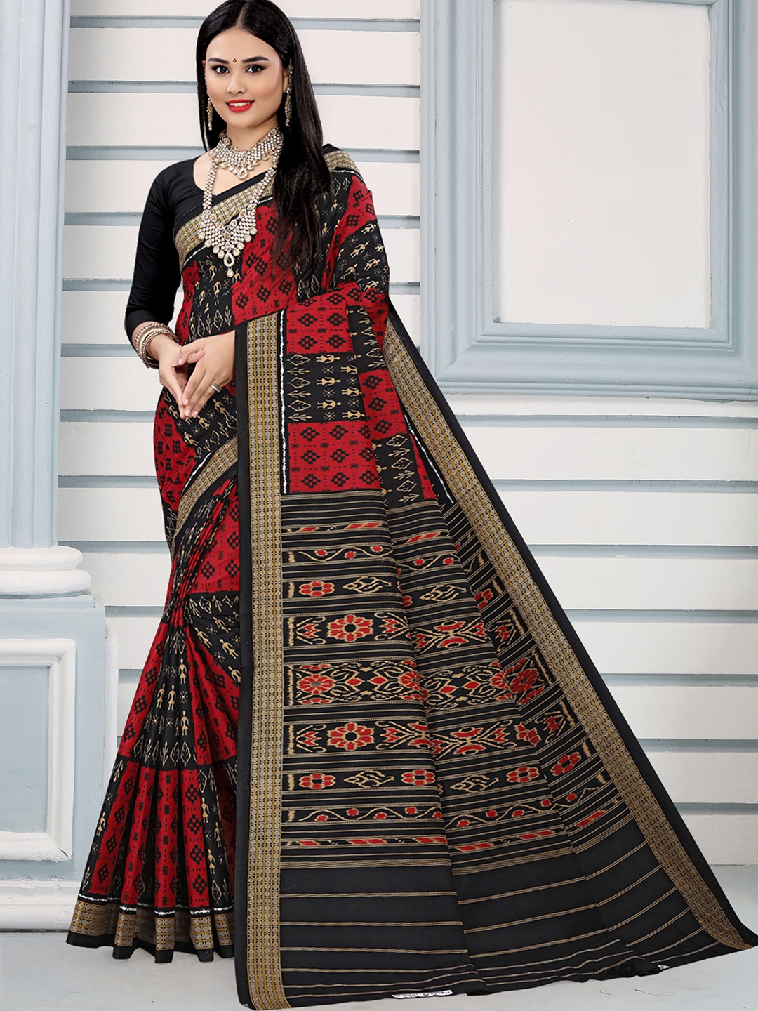 

pasapalli Pure Cotton Sambalpuri Saree, Red