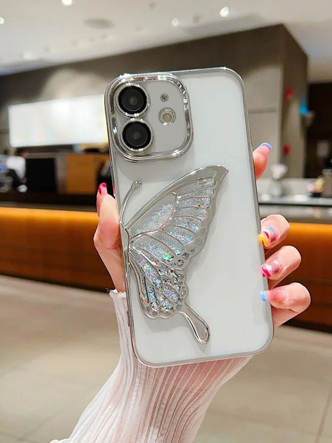 

Luxury Kase LK100 Plating Dream Butterfly Clear iPhone 12 Back Case, Silver