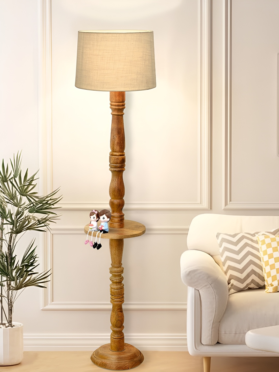 

Homesake Beige & Brown Cylinder Shaped Wooden Floor Lamp