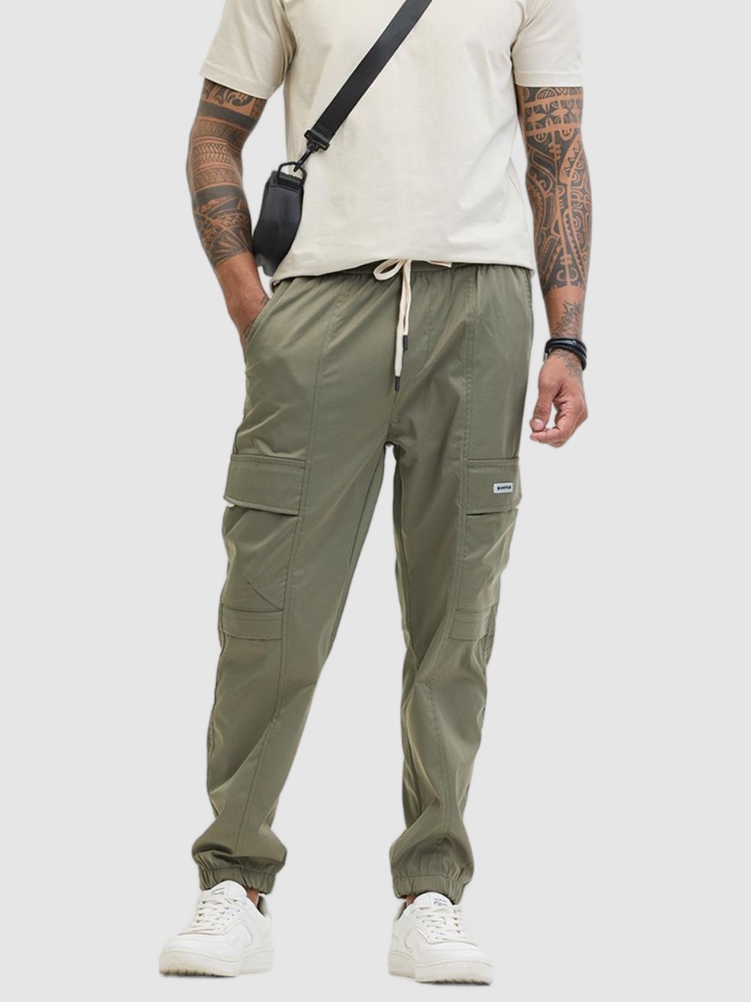 

Snitch Men Slim Fit Mid-Rise JoggersTrousers, Olive