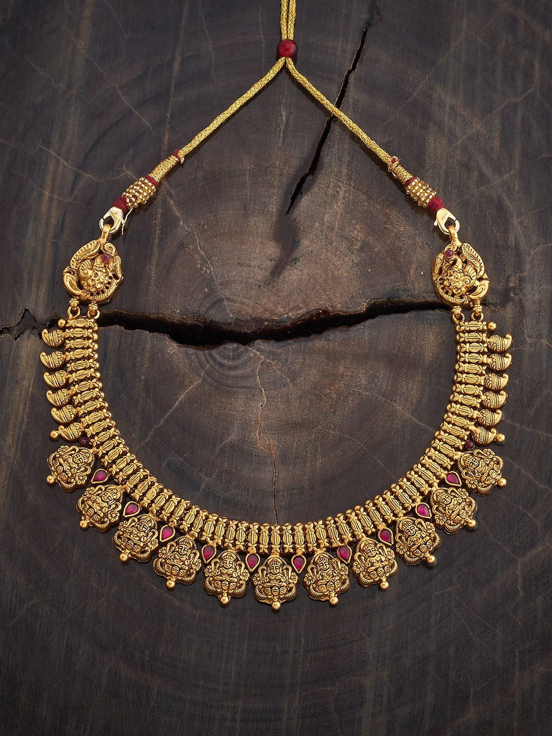 

Kushal's Fashion Jewellery 92.5 Pure Silver Stone Studded Lakshmi Goddess Temple Necklace, Gold