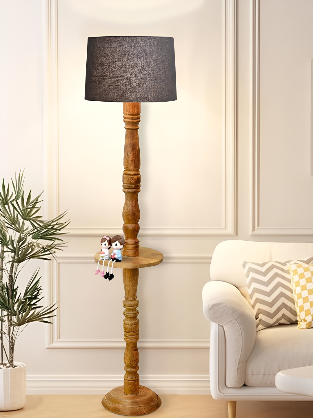 

Homesake Grey & Brown Cylinder Shaped Wooden Floor Lamp