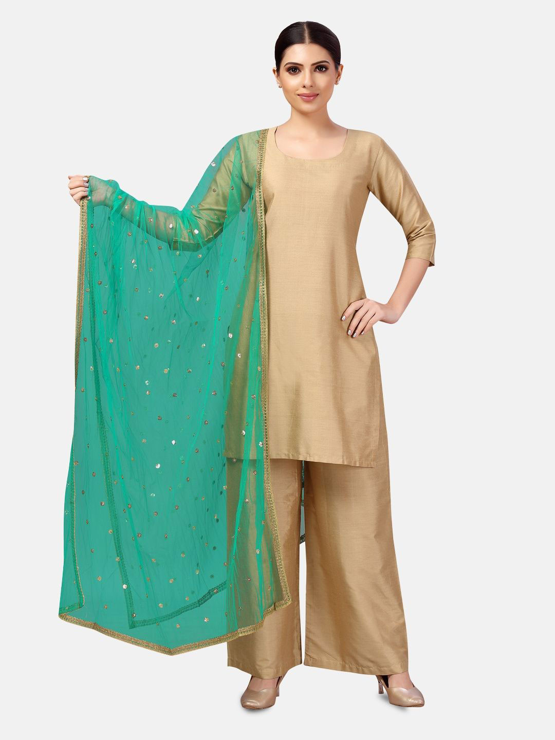 

Studio Shringaar Floral Embroidered Sequinned Dupatta, Green