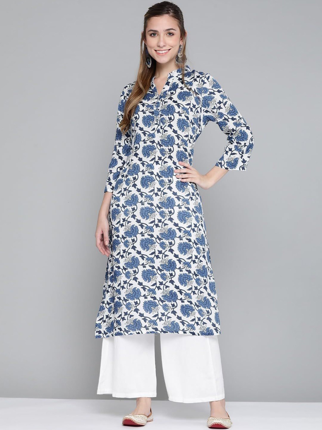 

13-Star Mandarin Collar Floral Printed Kurtas, Blue
