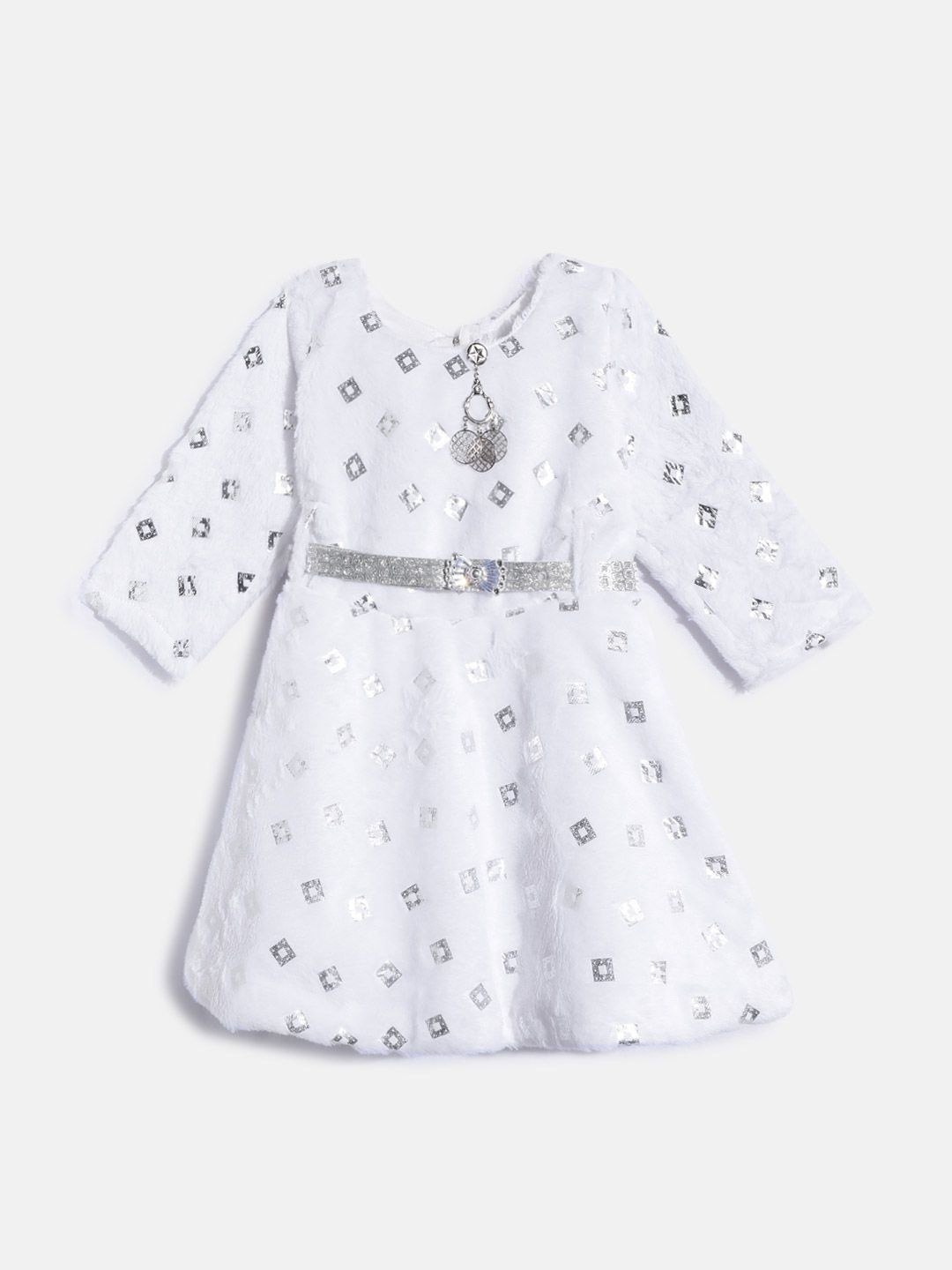 

YK Girls Embellished Fit and Flare Dress, White
