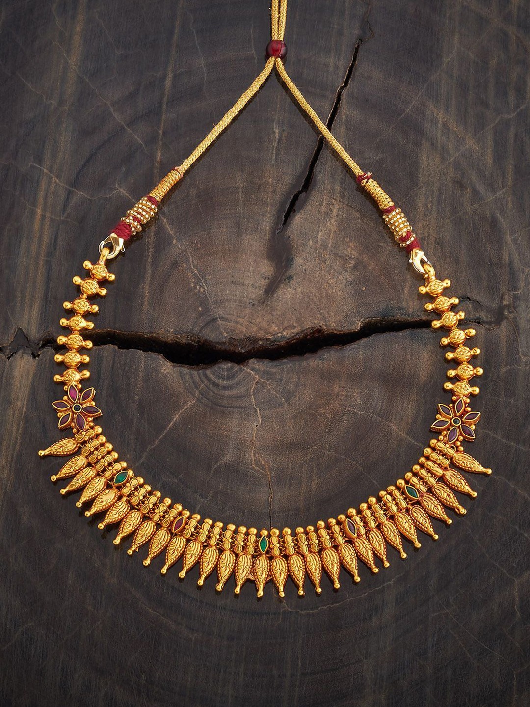 Kushal's Fashion Jewellery Silver Gold Plated Stone Studded Temple Necklace