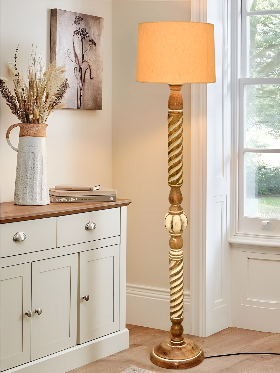 

Homesake Yellow & Brown Cylinder Shaped Wooden Floor Lamp