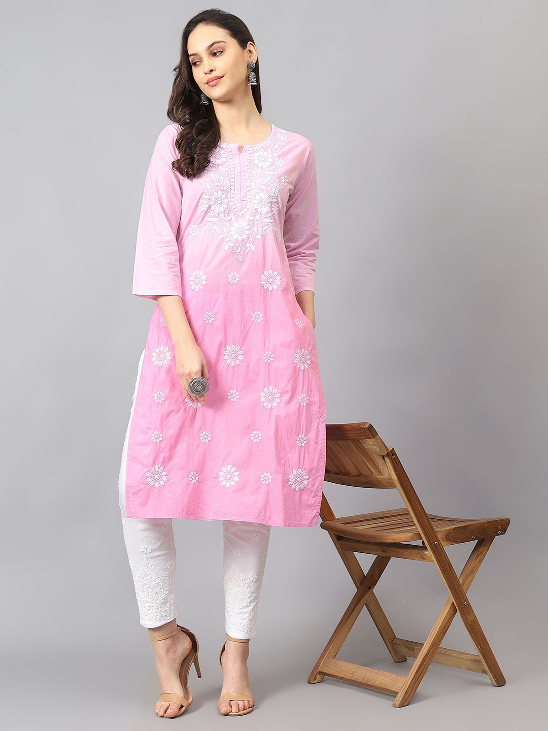 

NAZAQAT ETHNIC INDIA Women Embroidered Pure Cotton Kurta, Pink