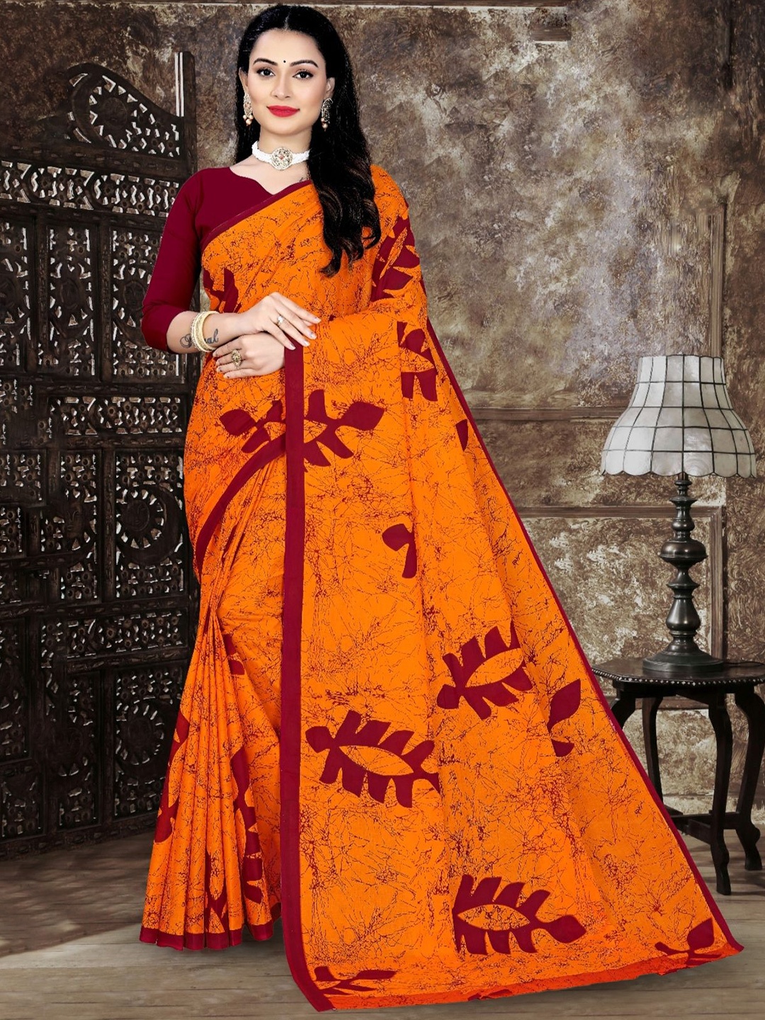 

pasapalli Tie and Dye Pure Cotton Sambalpuri Saree, Orange