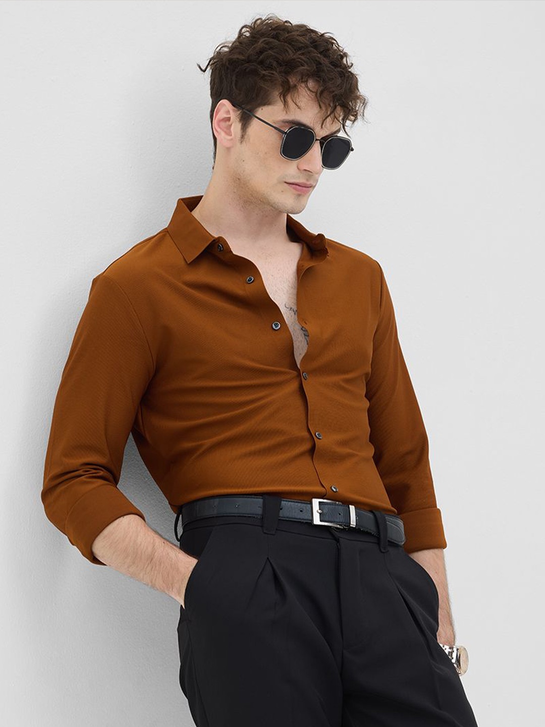 

Snitch Men Classic Slim Fit Spread Collar Solid Formal Shirt, Mustard
