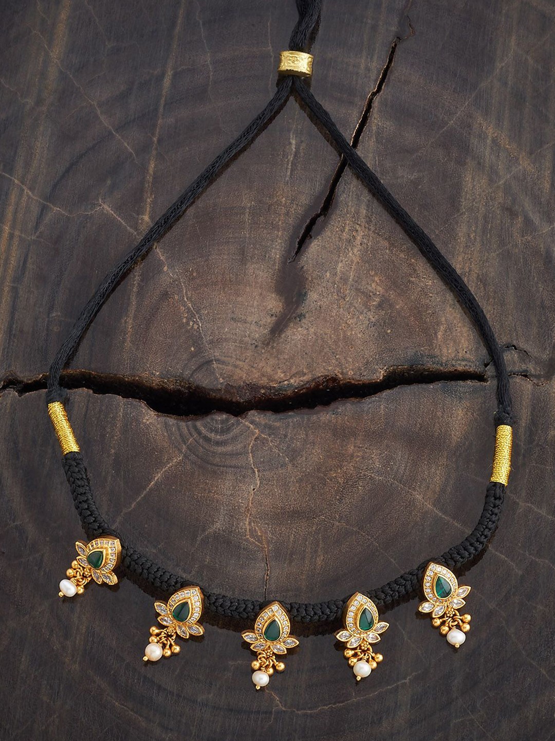 

Kushal's Fashion Jewellery Silver Gold Plated Stones & Beads Temple Necklace