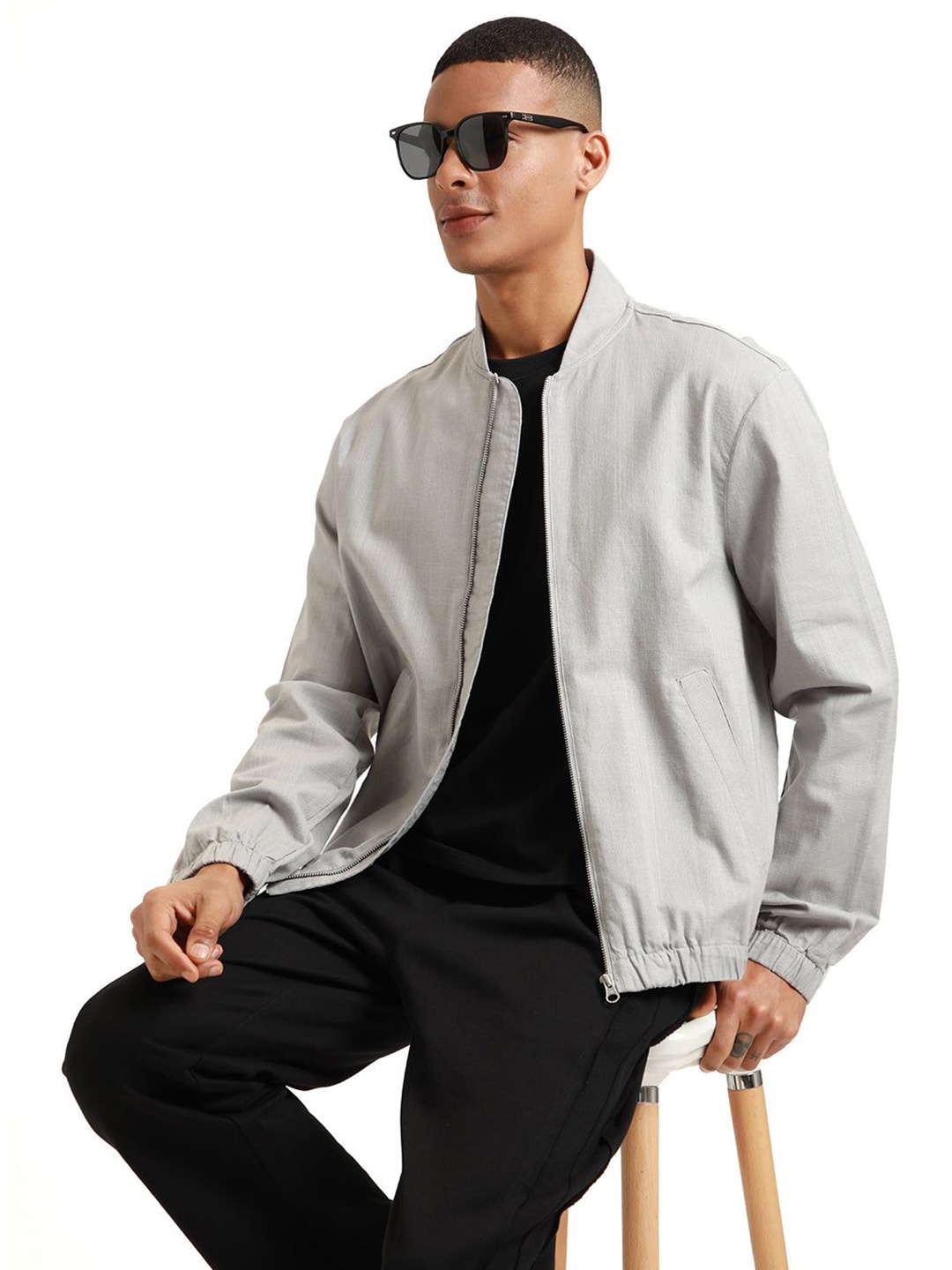 

Banana Club Men Open Front Bomber Linen Jacket, Grey