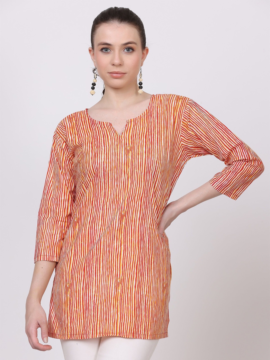 

Jivitha Women Mandarin Collar Cotton Longline Top, Orange