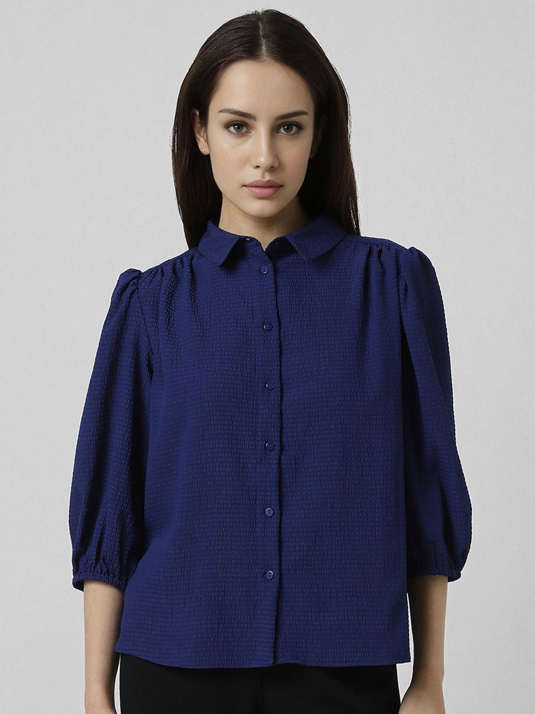 

Van Heusen Woman Spread Collar Textured Casual Shirt, Navy blue