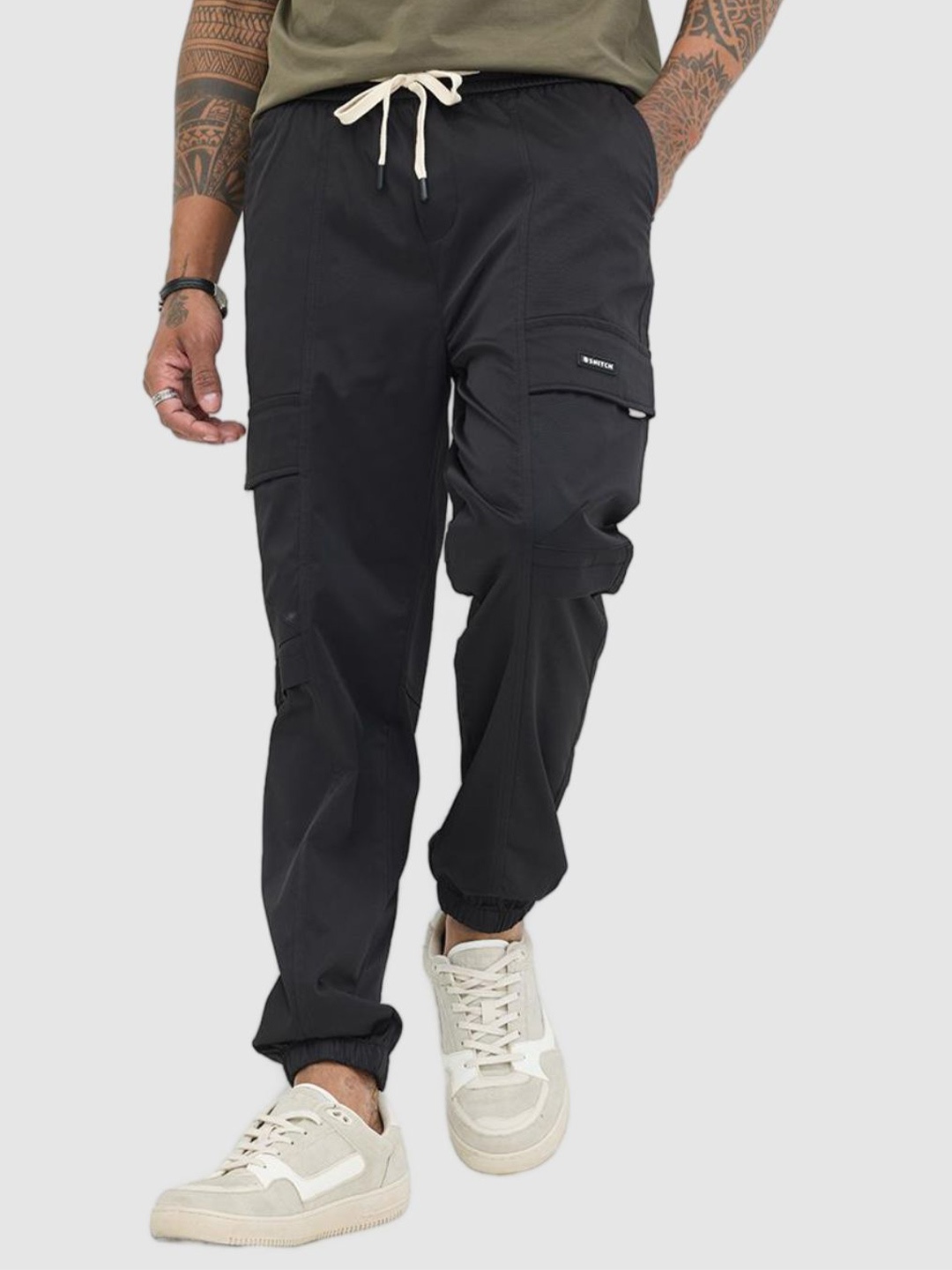 

Snitch Men Smart Slim Fit Cargos Trousers, Black