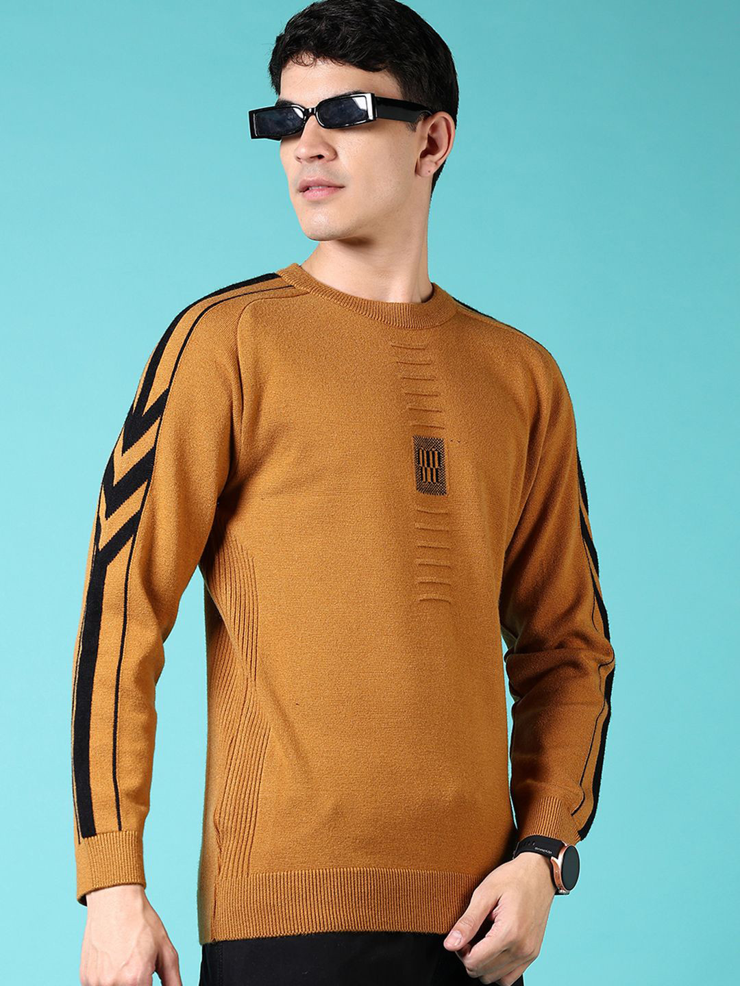 

V-Mart Men Self Design Pullover, Brown