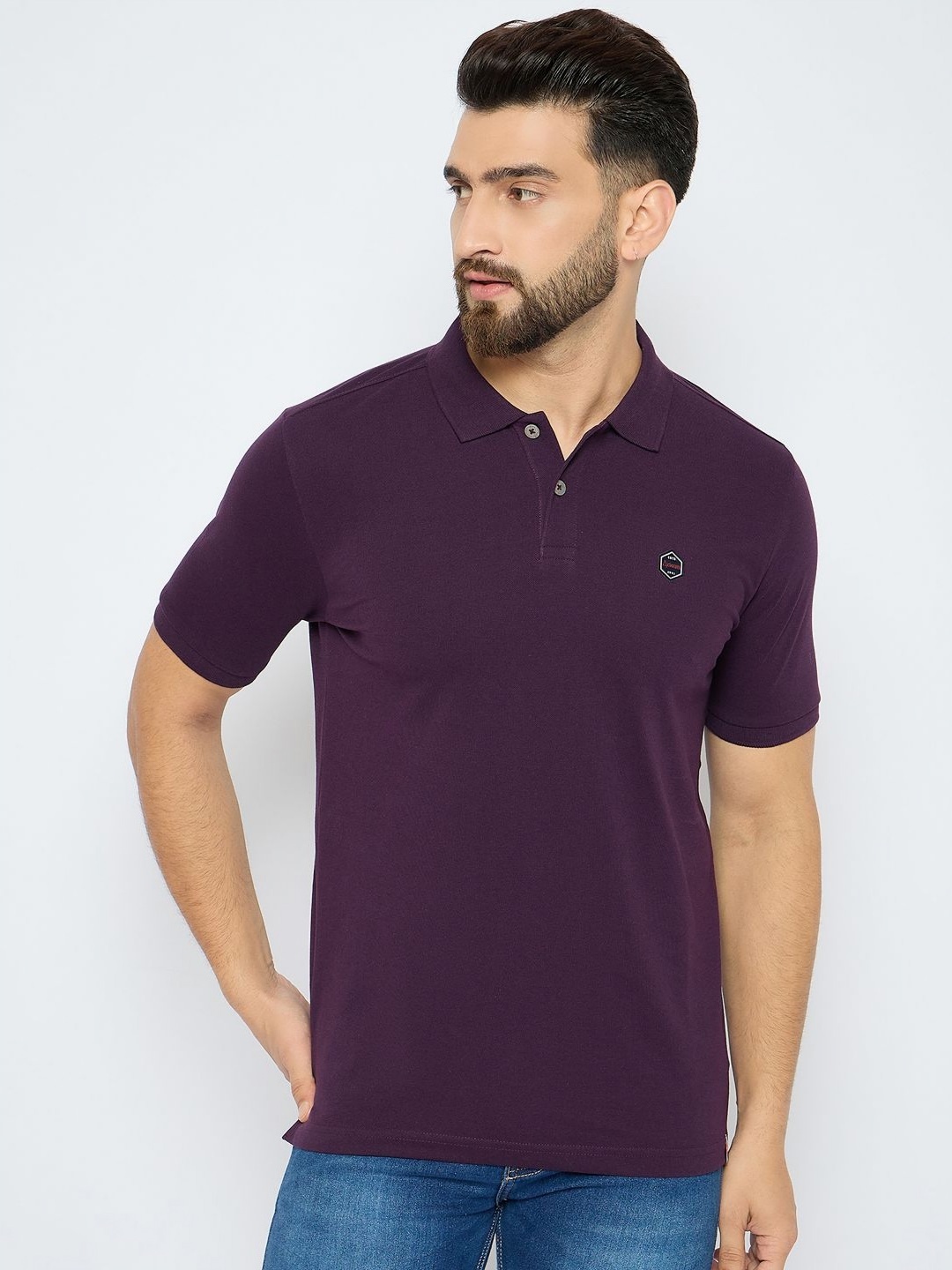 

AXMANN Men Solid Polo Collar Cotton T-shirt, Purple