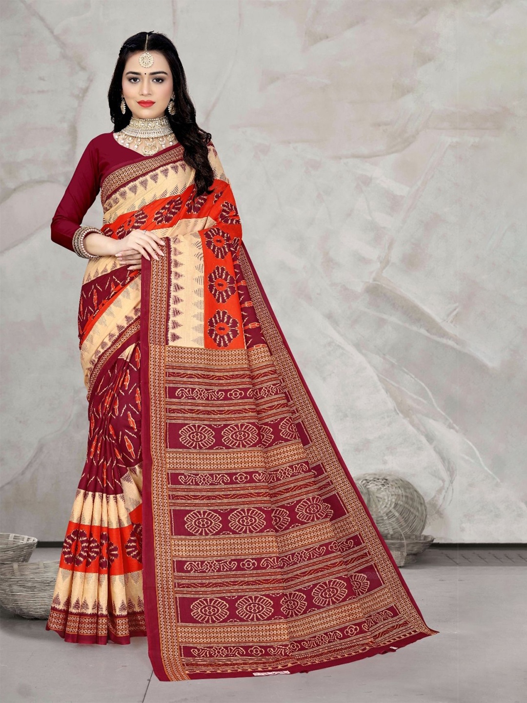 

pasapalli Pure Cotton Sambalpuri Saree, Brown