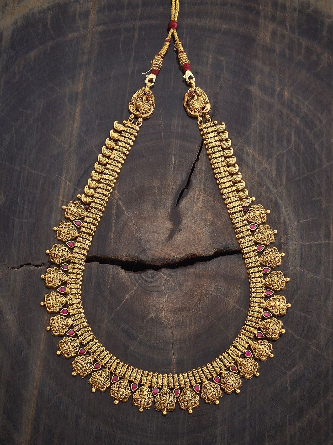 

Kushal's Fashion Jewellery 92.5 Sterling Silver Stone Studded Oxidised Temple Necklace, Gold