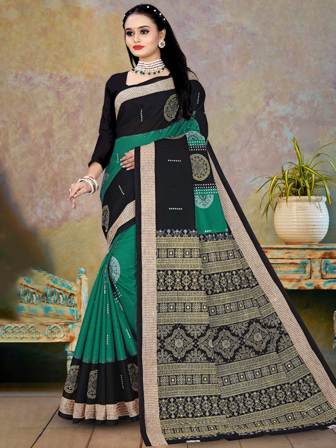 

pasapalli Ethnic Motifs Pure Cotton Sambalpuri Saree, Green
