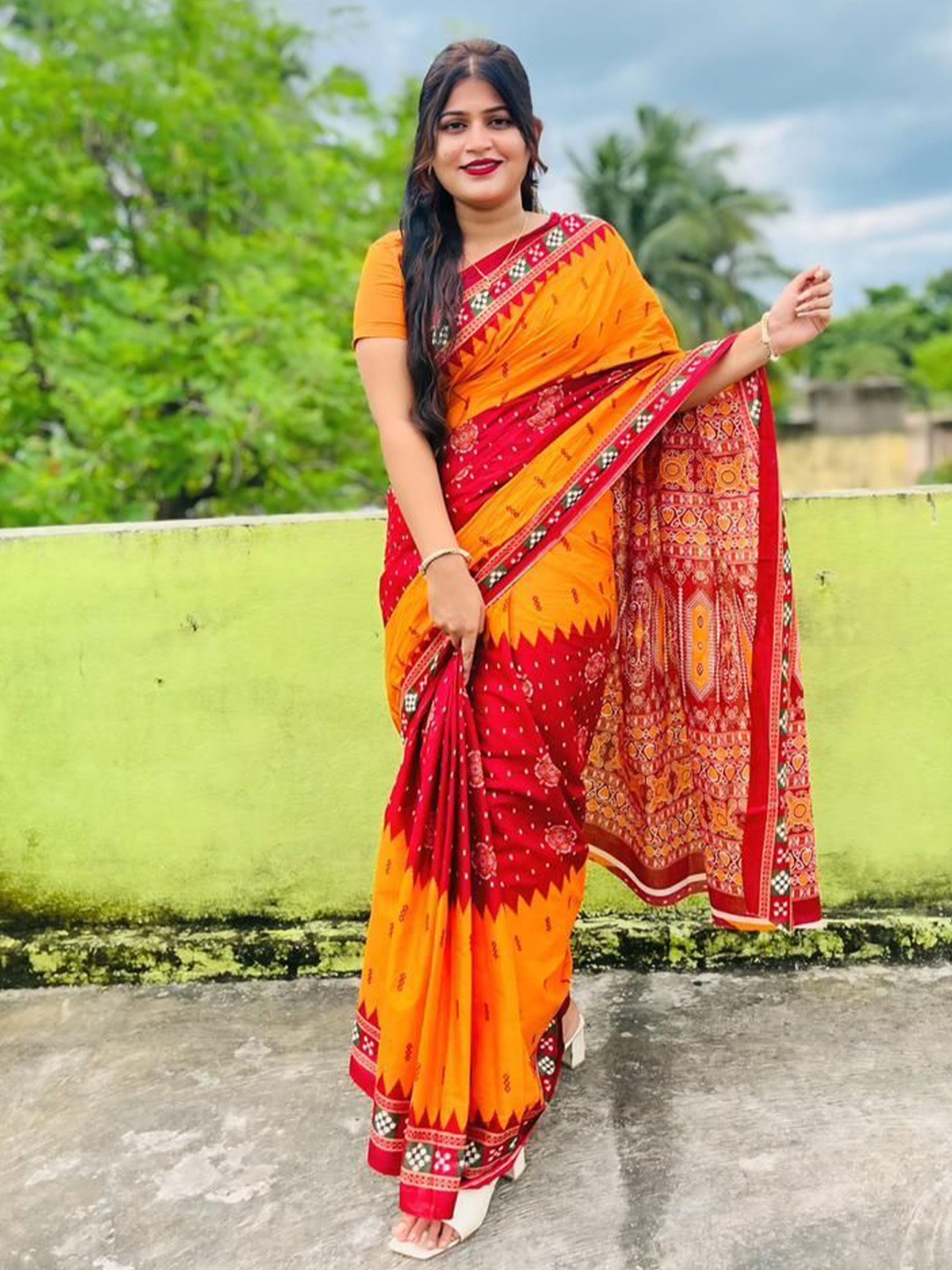 

pasapalli Pure Cotton Sambalpuri Saree, Orange