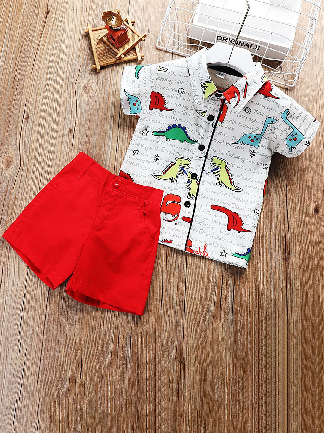 

LULU & SKY Boys Printed Pure Cotton Shirt With Shorts, Red