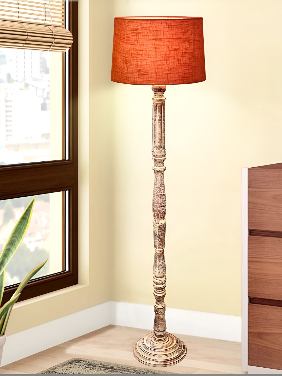 

Homesake Red & Brown Cylinder Shaped Wooden Floor Lamp