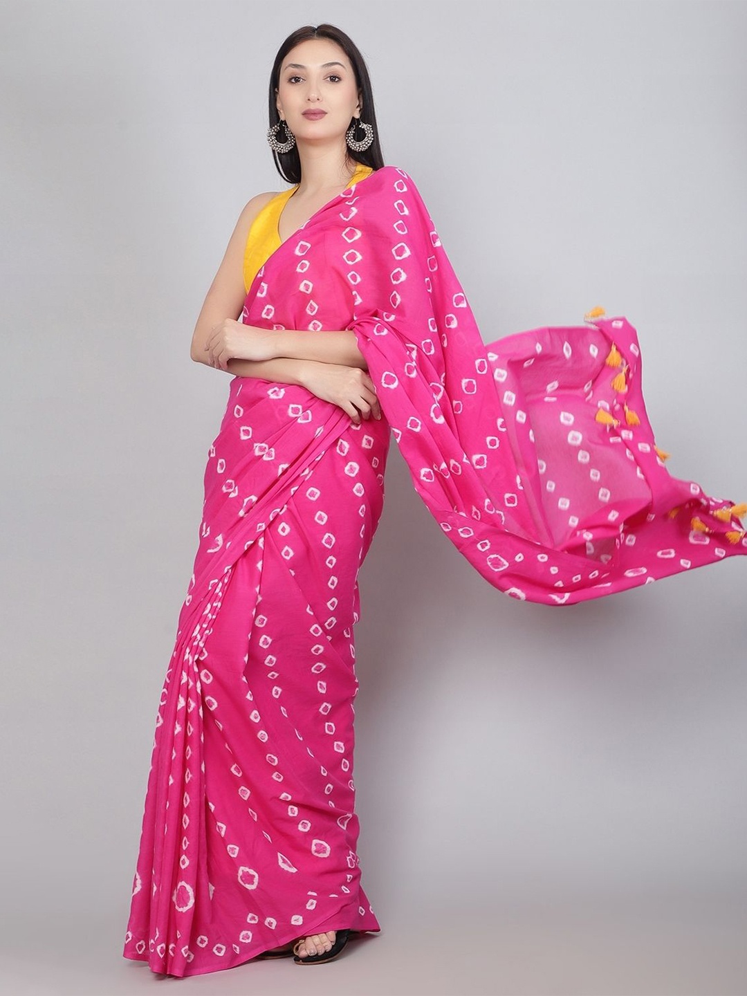 

PALASH Bandhani Printed Pure Cotton Bandhani Saree, Pink
