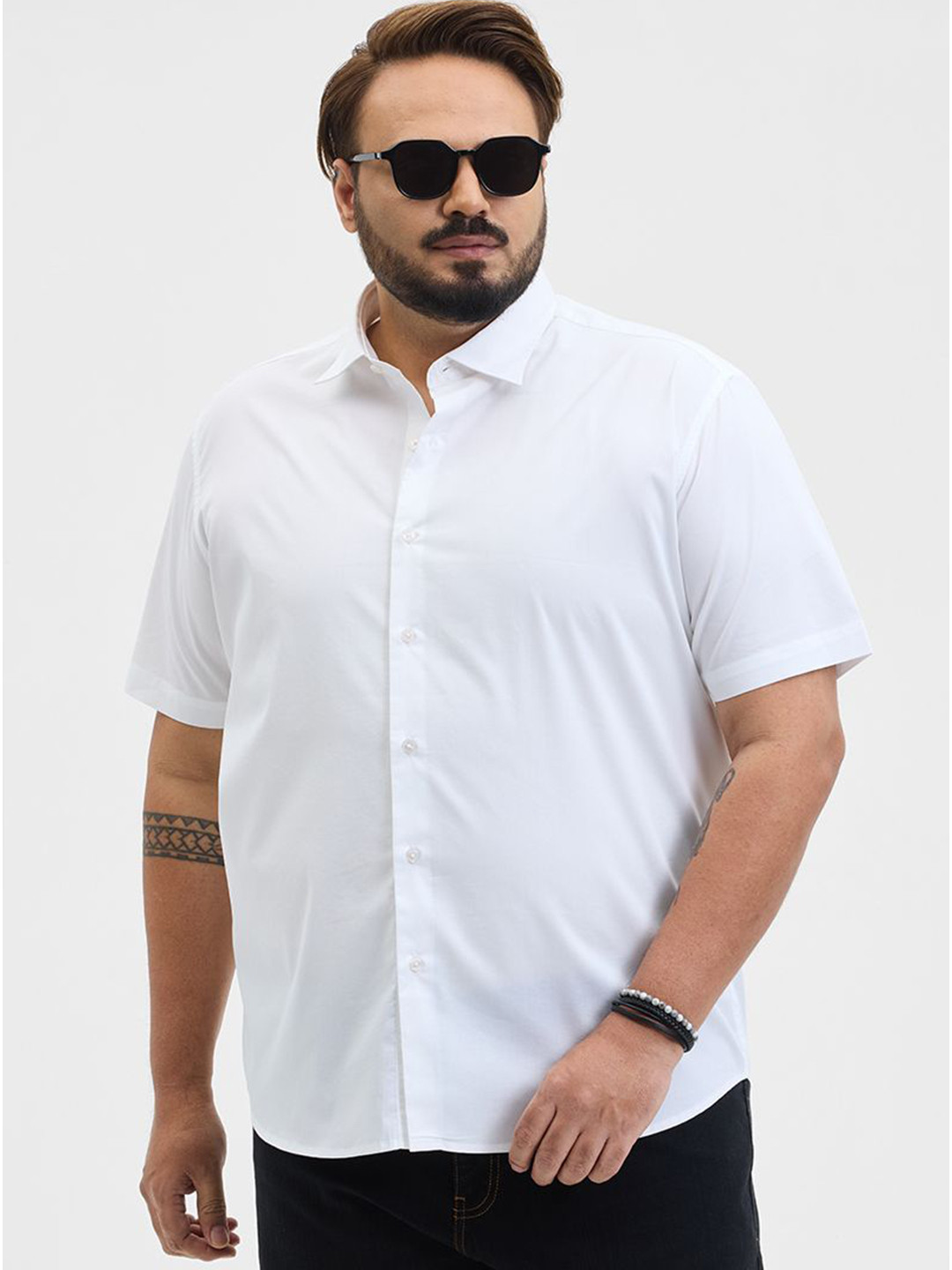 

Snitch Men Classic Fit Spread Collar Solid Cotton Casual Shirt, White