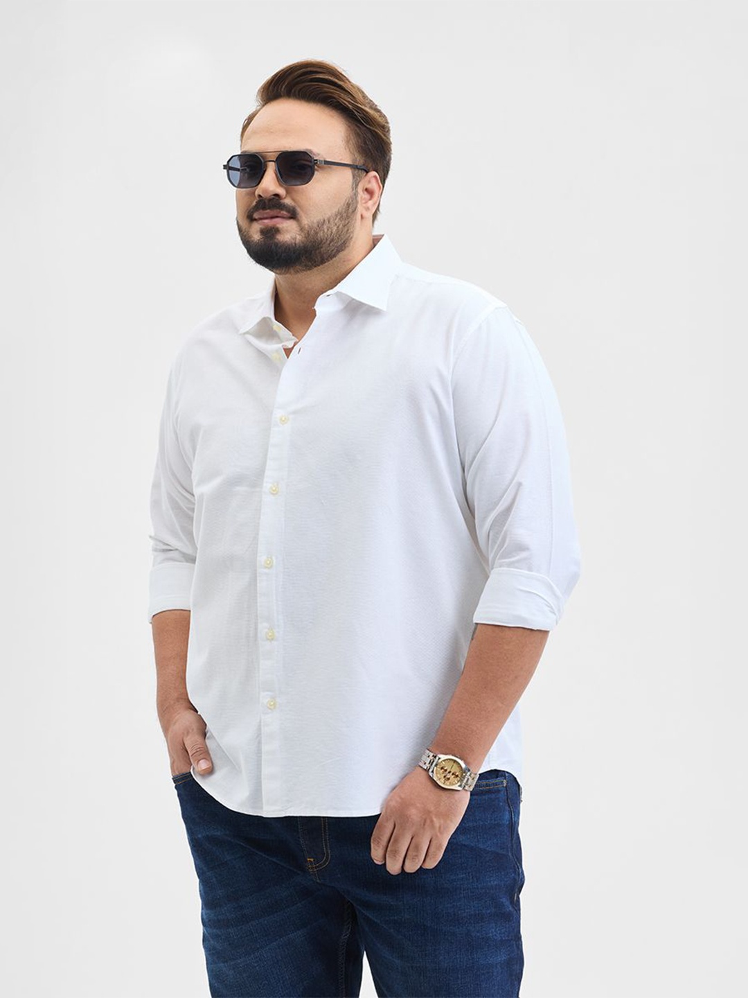 

Snitch Men Classic Fit Spread Collar Solid Cotton Casual Shirt, White