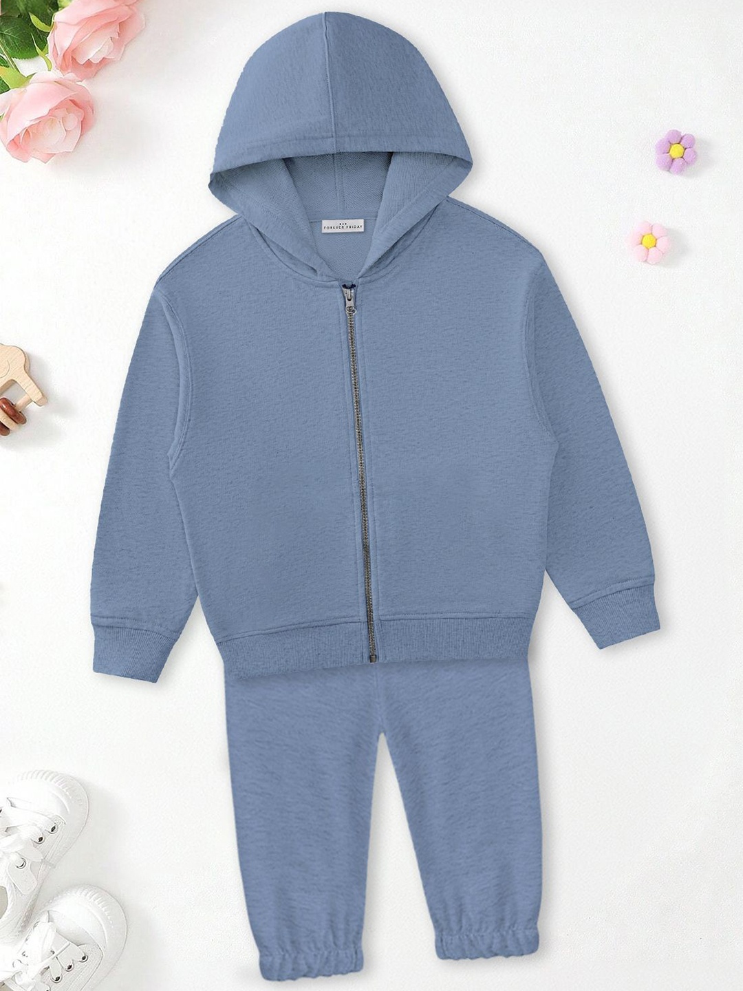 

FOREVER FRIDAY Girls Printed Hooded Pure Cotton Sweatshirt With Joggers, Blue