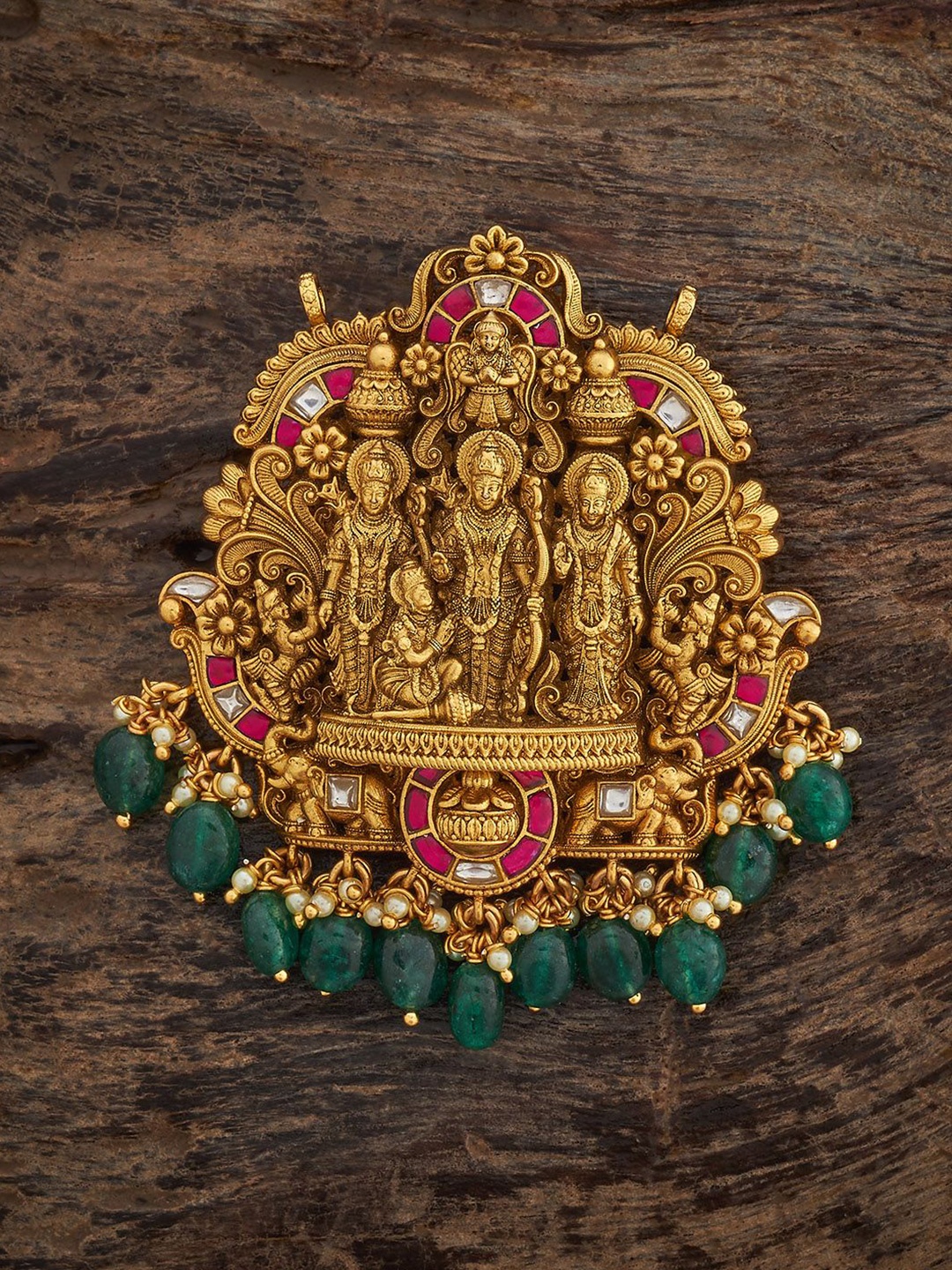 

Kushal's Fashion Jewellery 92.5 Silver Stone Studded & Beaded Ram Sita Goddess Pendant, Gold