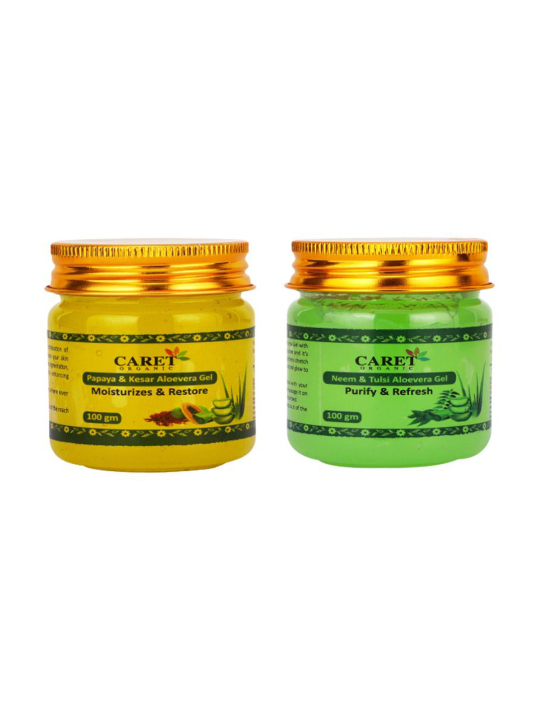 

CARET ORGANIC Set Of 2 Neem, Tulsi Aloevera Gel & Papaya, Kesar Aloevera Gel - 100 g Each, White
