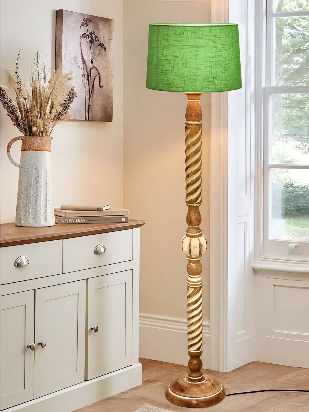 

Homesake Green & Brown Cylinder Shaped Wooden Floor Lamp