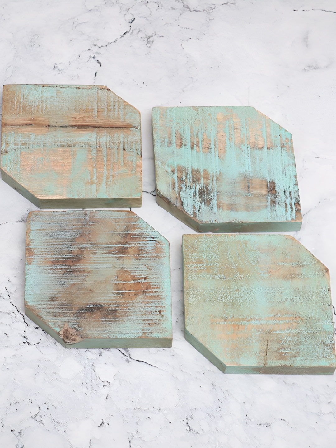 

Indianshelf 4 Pieces Brown & Green Distressed Wooden Rectangle Coasters
