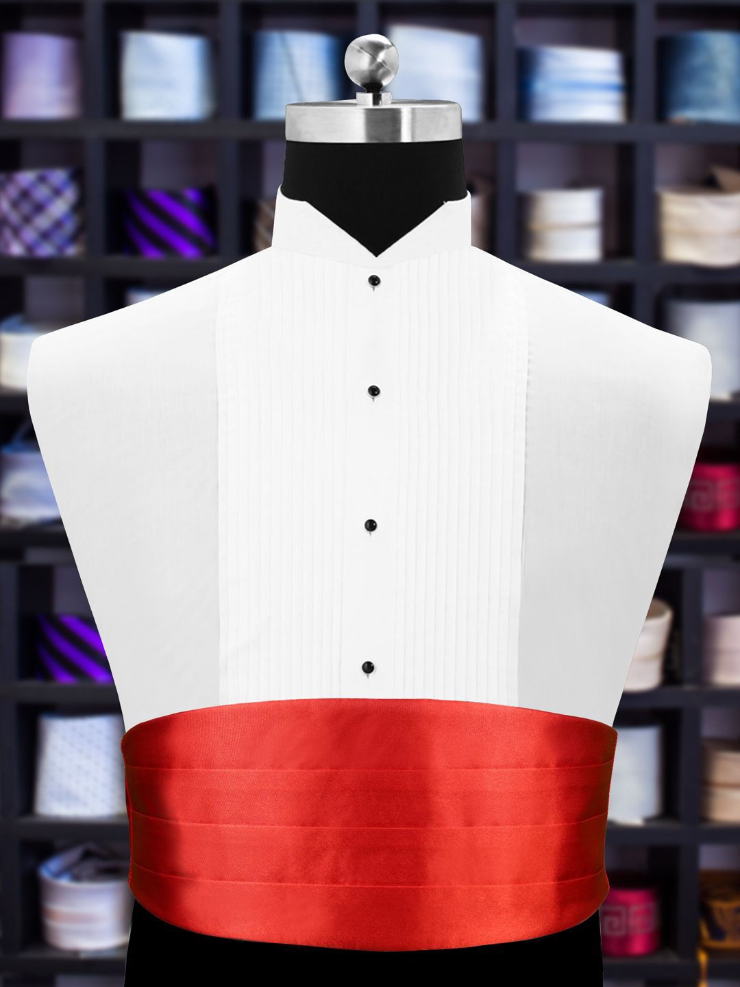 

Peluche Red Solid Cummerbund, White