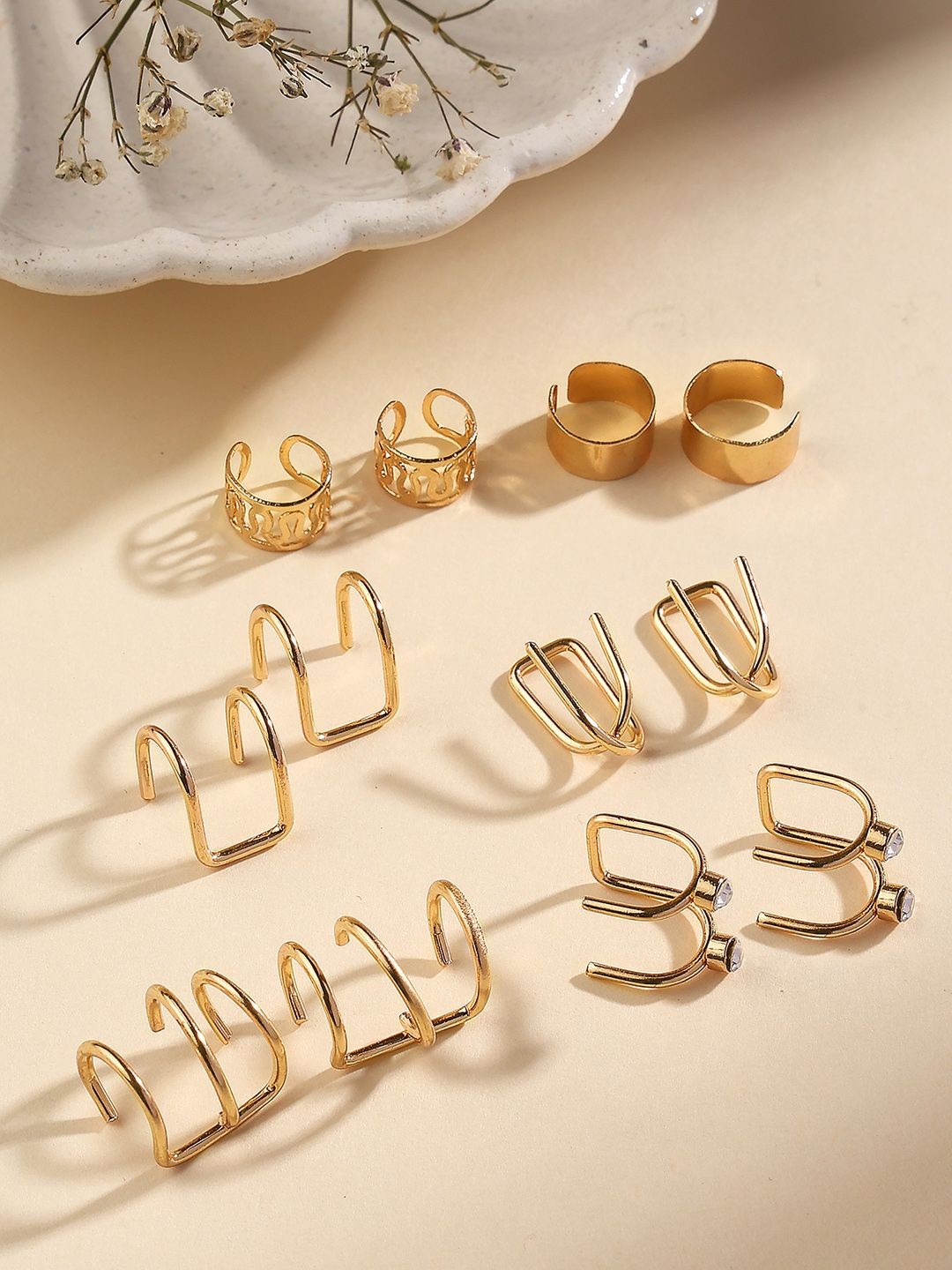 

Priyaasi Set Of 6 Gold-Plated Contemporary Studs Earrings
