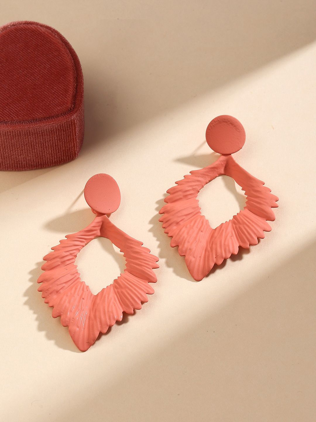 

Priyaasi Contemporary Leaf Shaped Drop Earrings, Pink