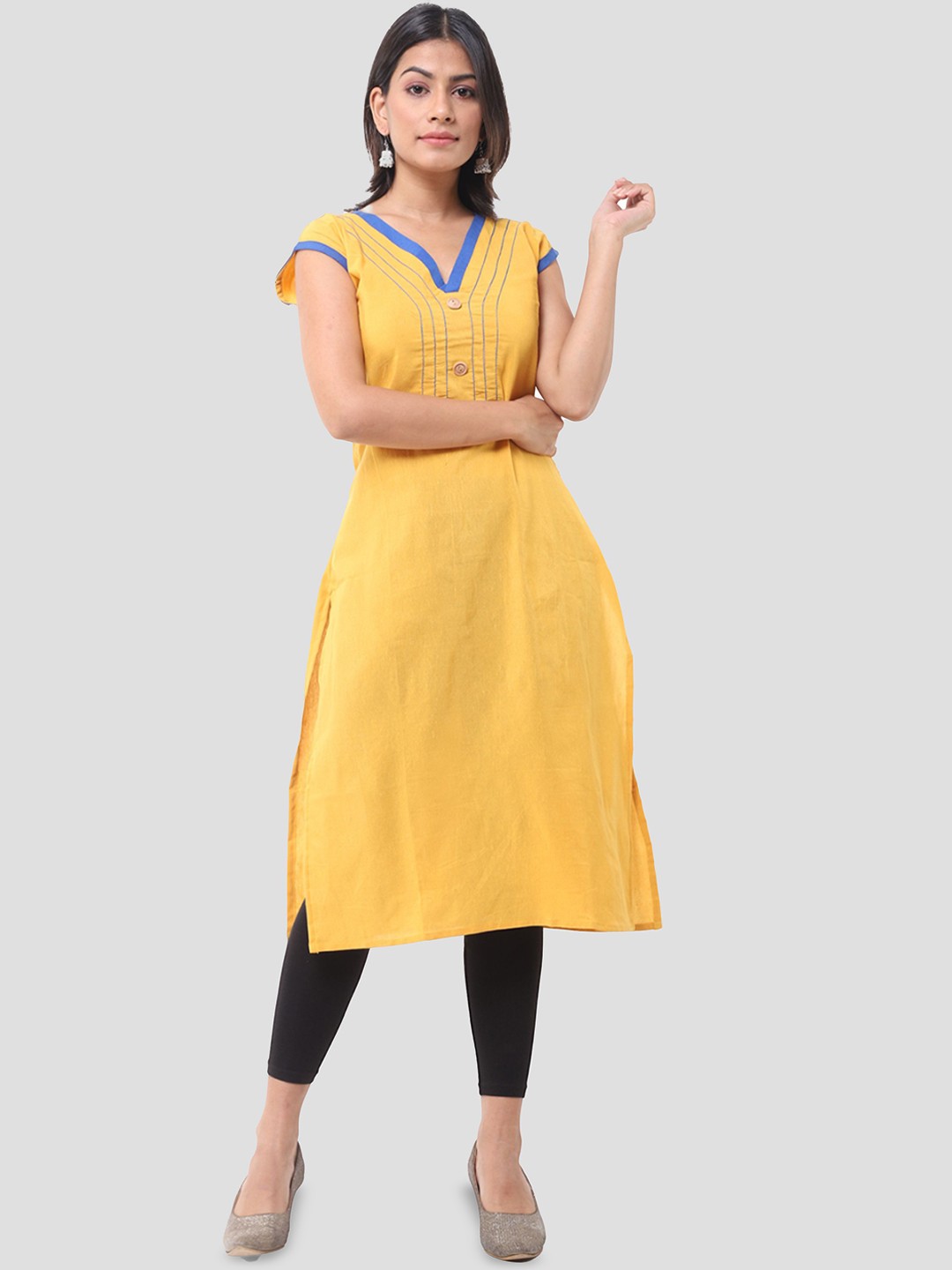 

DESHBANDHU DBK V-Neck Pure Cotton Staright Kurta, Mustard