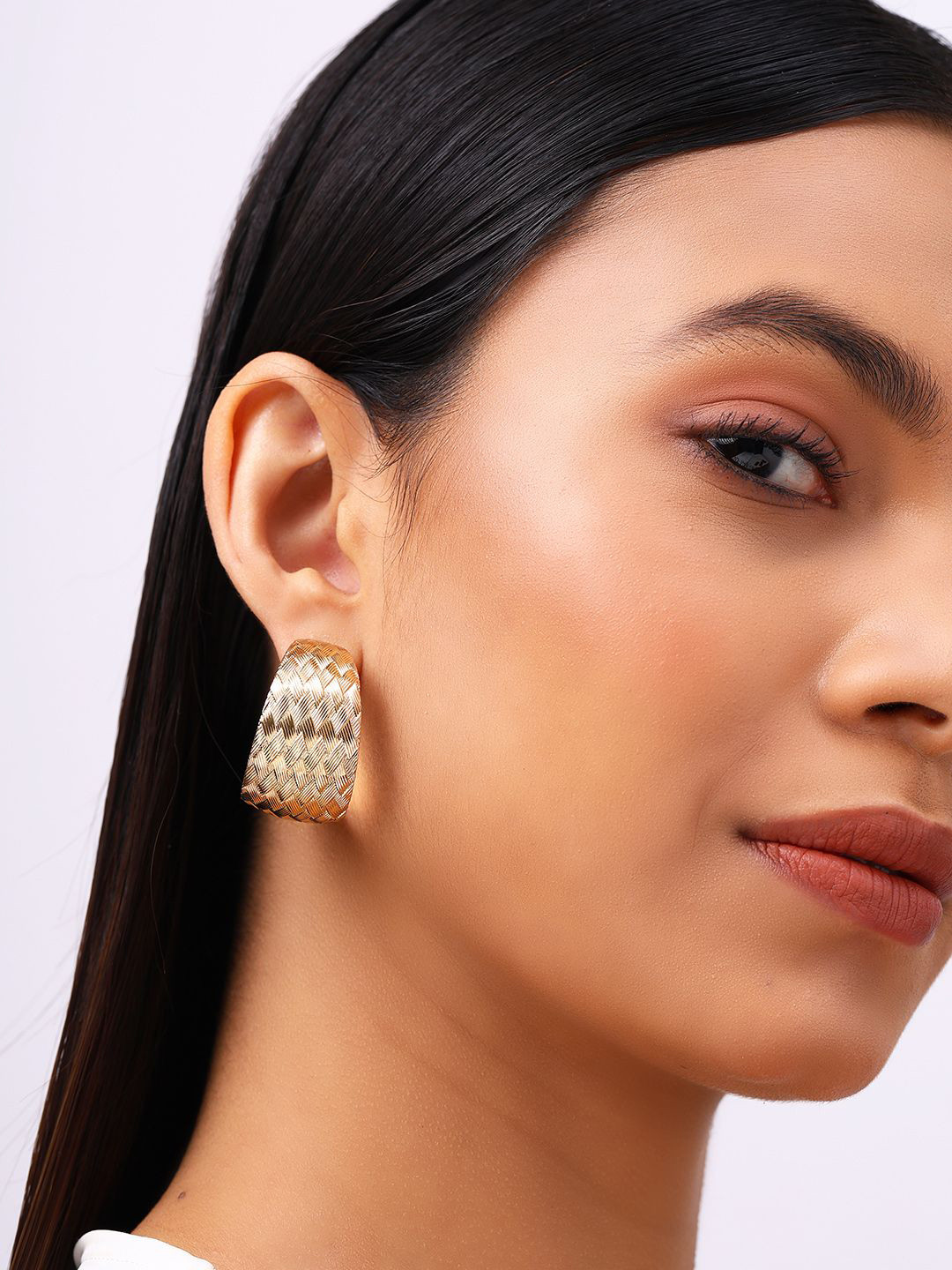 

Priyaasi Gold Plated Contemporary Half Hoop Earrings