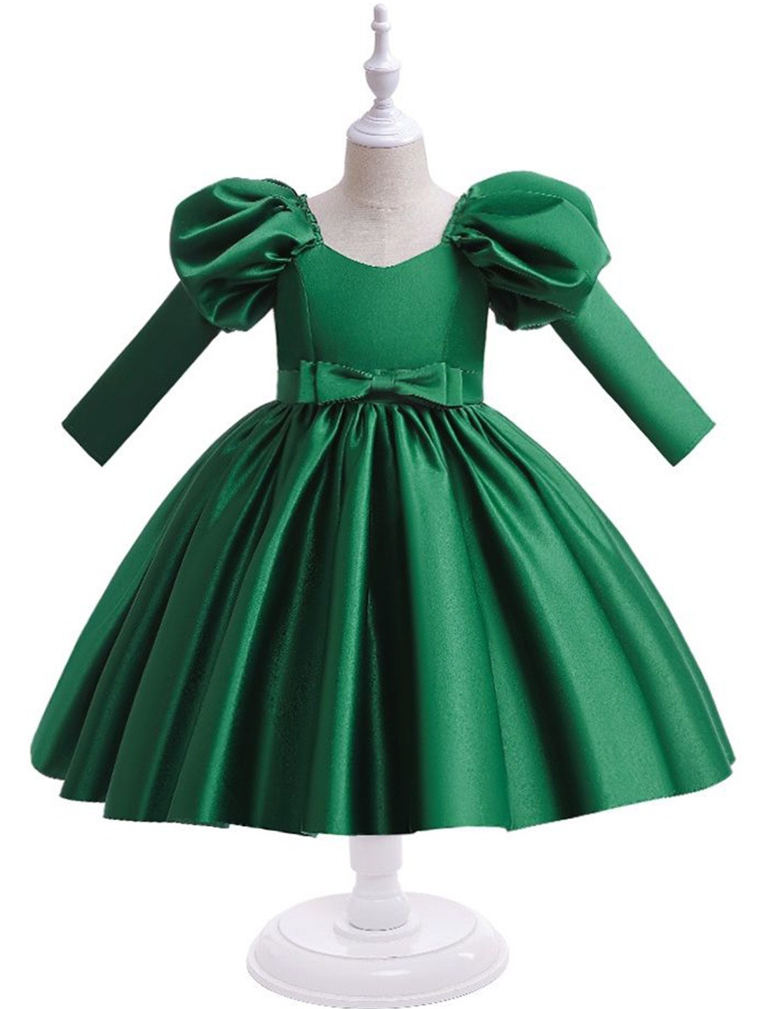 

LULU & SKY Girls Puff Sleeve Fit & Flare Dress, Green