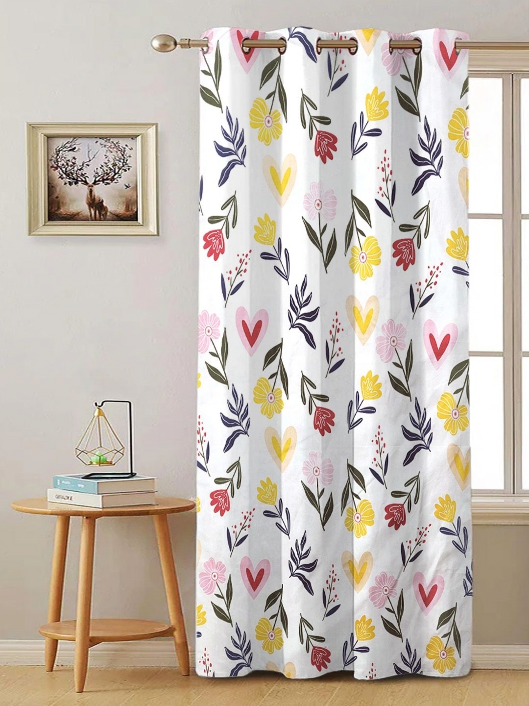 

ANA White & Yellow Floral Room Darkening Long Door Curtain